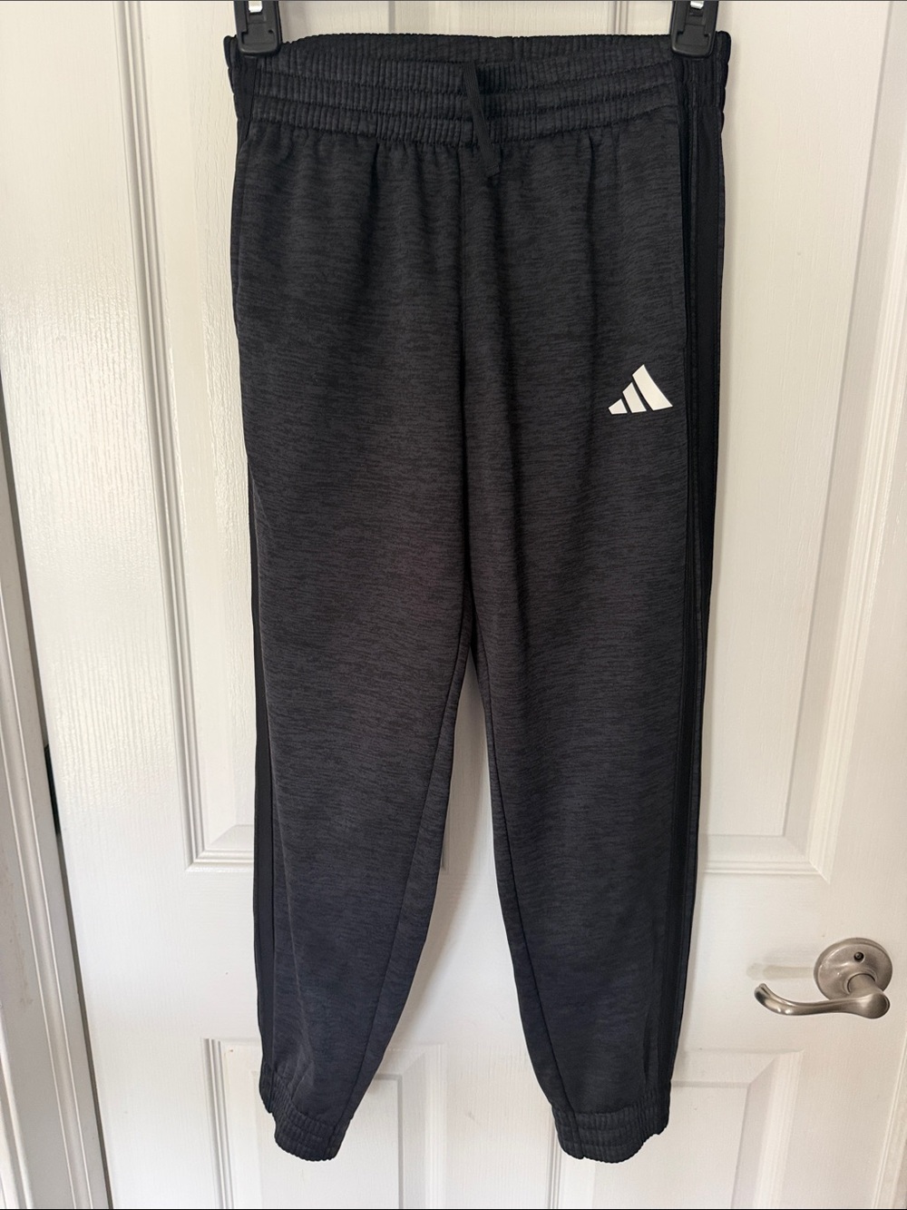 adidas Kids Charcoal Black Jogger Sweatpants with Black Stripes and White Logo